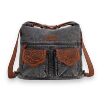 Wrangler Floral Tooled Denim Hobo/Crossbody Backpack (Convertible ) Black