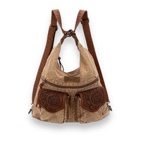 Wrangler Floral Tooled Denim Hobo/Crossbody Backpack (Convertible ) Brown