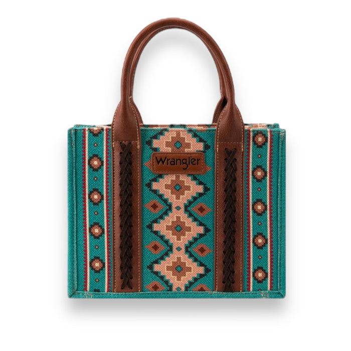 Wrangler Southwestern Print Small Canvas Tote/Crossbody - Turquoise