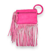 Trinity Ranch Genuine Hair-On Cowhide Ring Handle Wristlet Clutch Bag - Pink