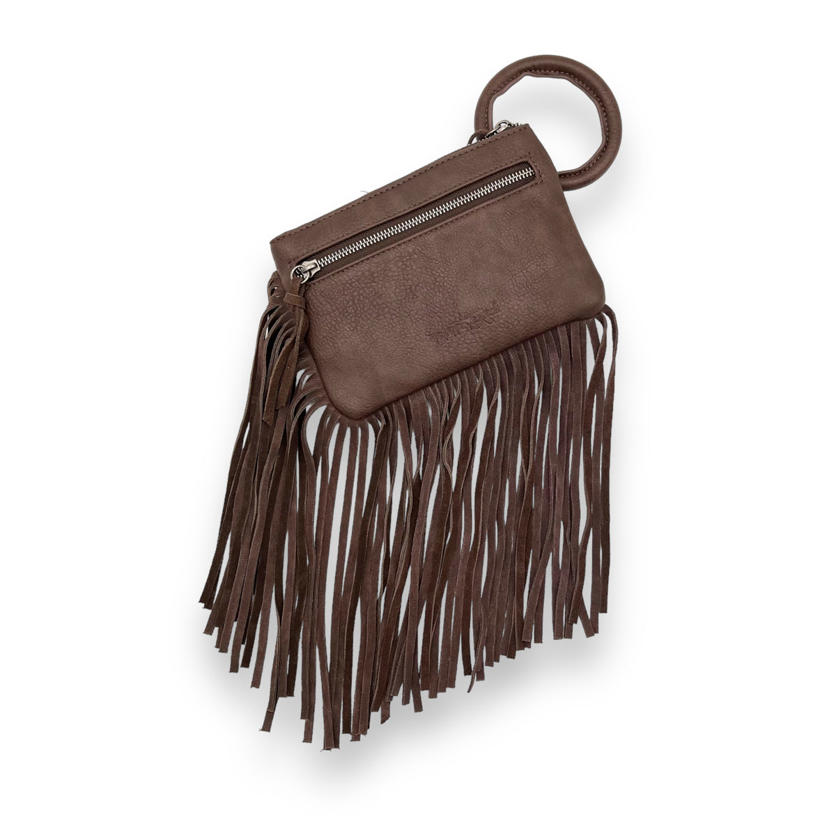 Trinity Ranch Genuine Hair-On Cowhide Ring Handle Wristlet Clutch Bag - Dark Brown