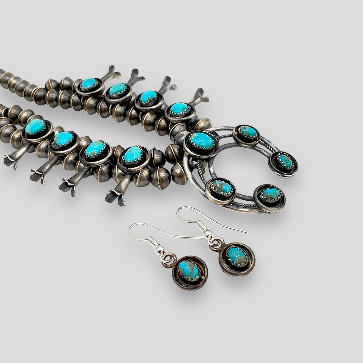 Small Native American Squash Blossom with Matching Earrings