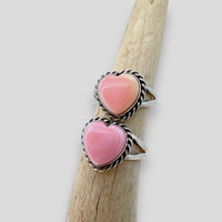 Pink Conch and Sterling Silver Heart Rings