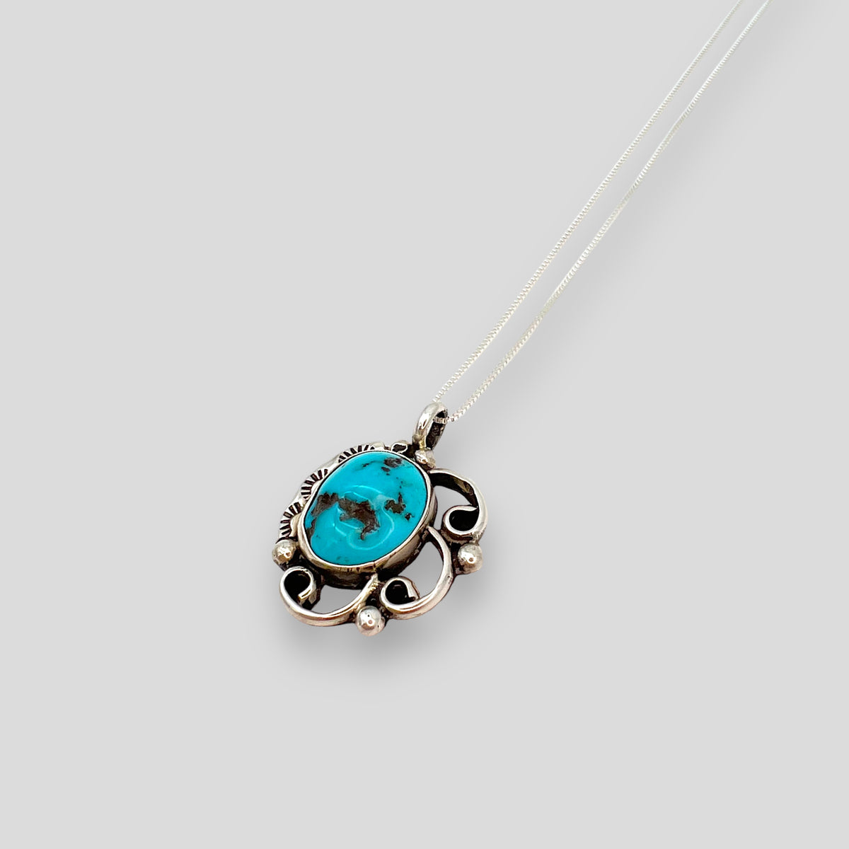 Vintage Turquoise and Sterling Silver Pendant Necklace