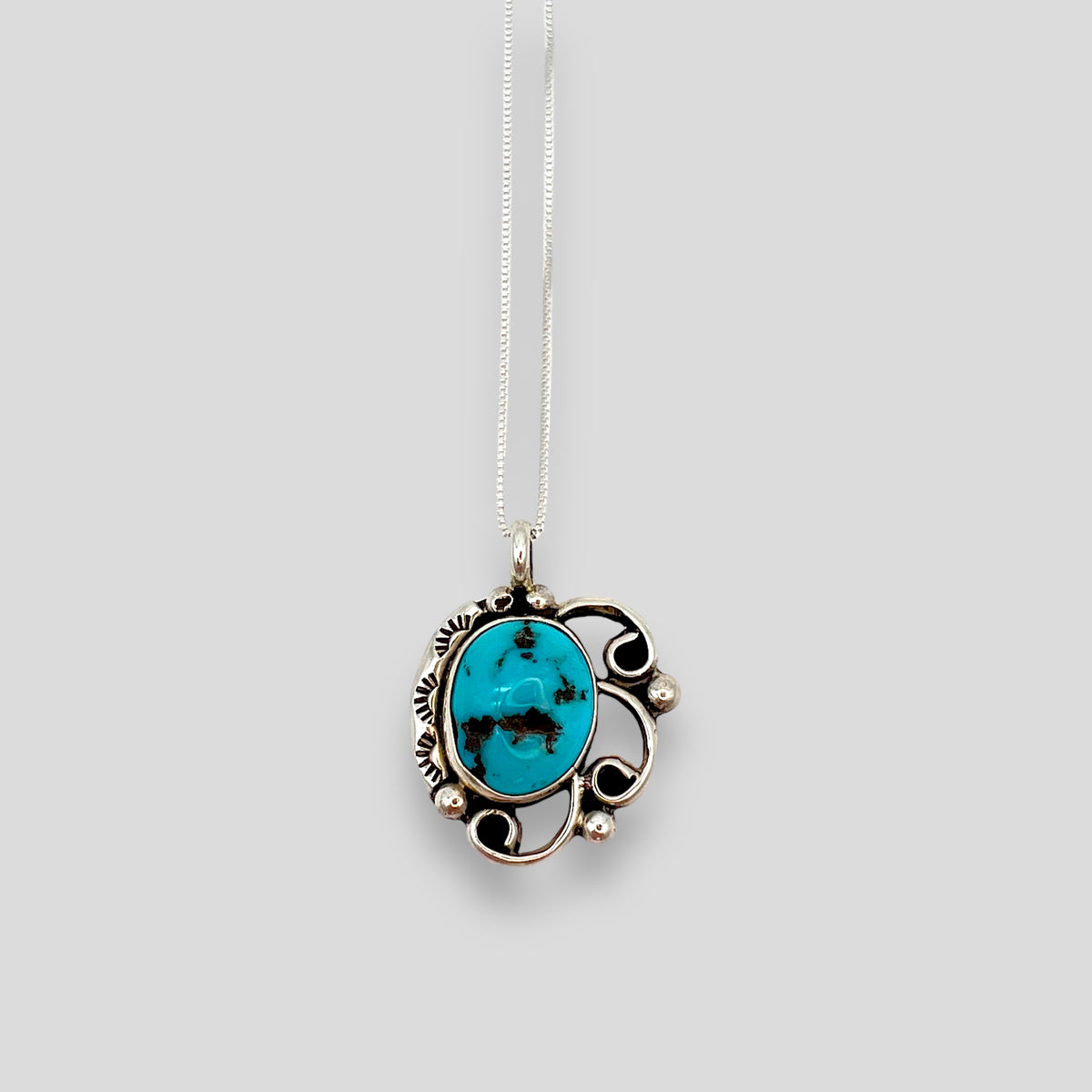 Vintage Turquoise and Sterling Silver Pendant Necklace