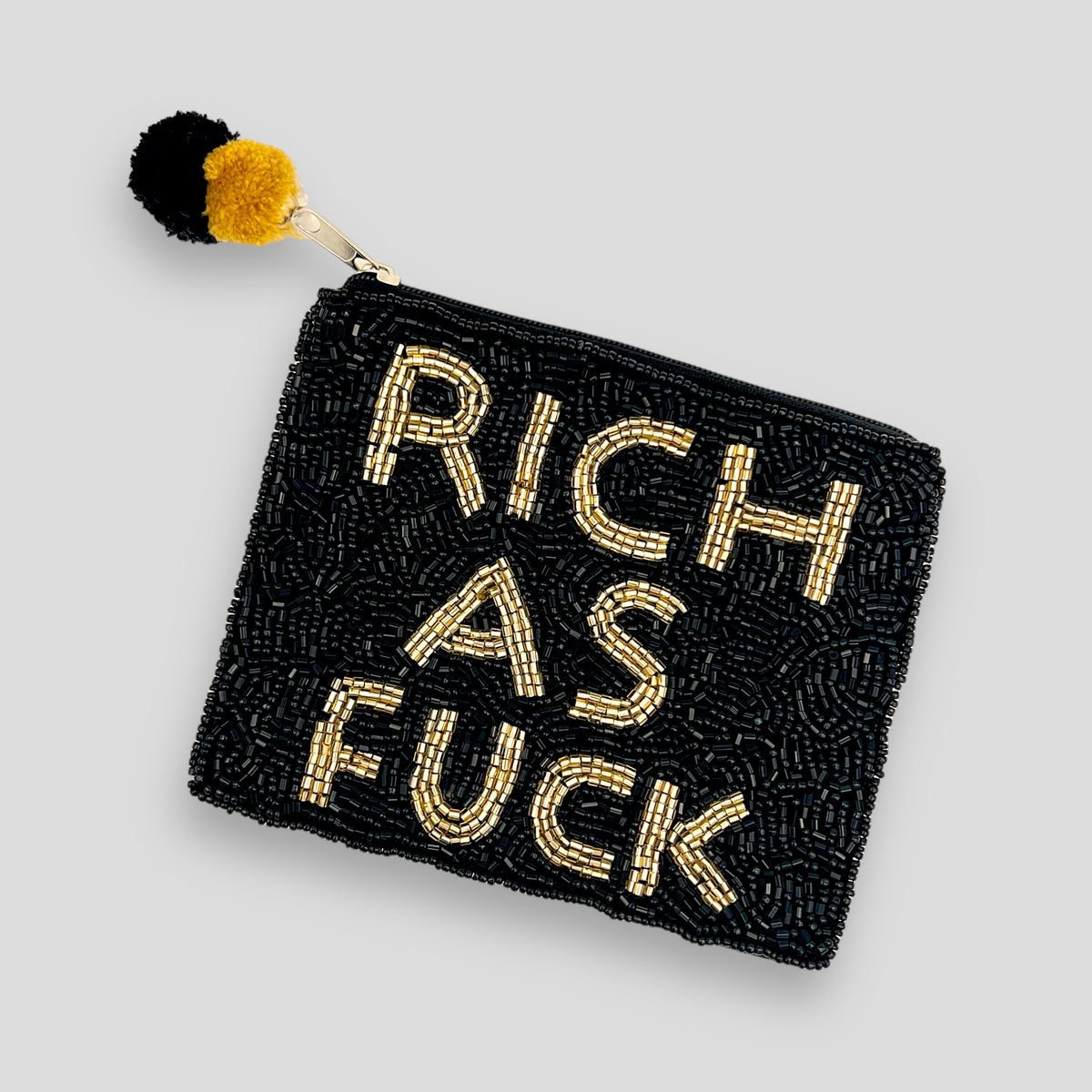 Rich As Fuck Hand Beaded Pouch