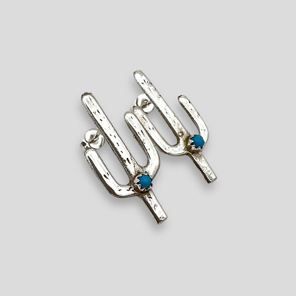 Turquoise and Sterling Silver Saguaro Post Earrings