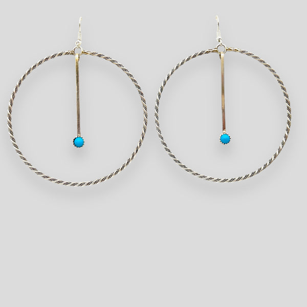 Turquoise and Sterling Silver Hoop Earrings