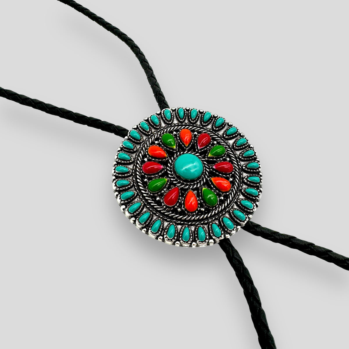 Turquoise and Red Coral Bolo Tie