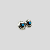 Flower Patterned Turquoise and Sterling Silver Earrings