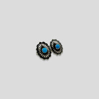 Oval Patterned Turquoise and Sterling Silver Earrings