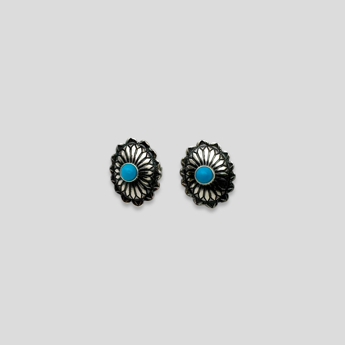 Oval Patterned Turquoise and Sterling Silver Earrings