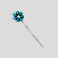 Kingman Turquoise and Sterling Silver Flower Pin