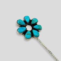 Kingman Turquoise and Sterling Silver Flower Pin