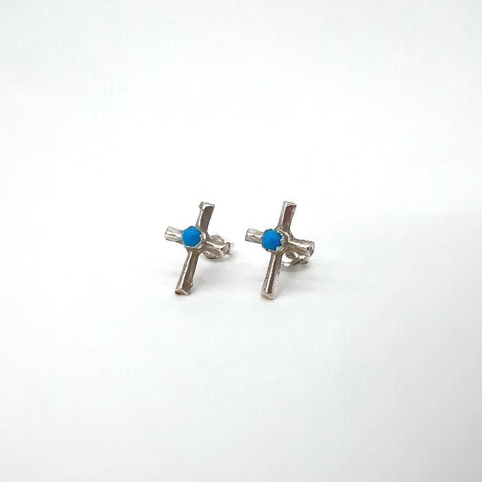 Little Cross Turquoise and Sterling Silver Earrings