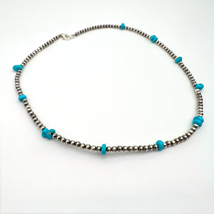 Navajo Pearls Turquoise and Sterling Silver Necklace - 16"