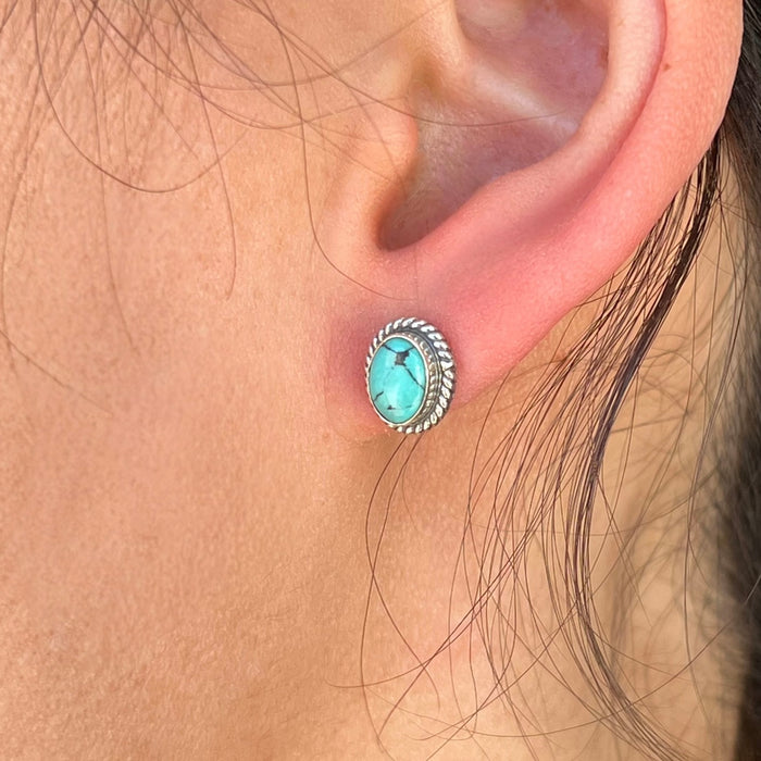 Oval Turquoise Braided Sterling Stud