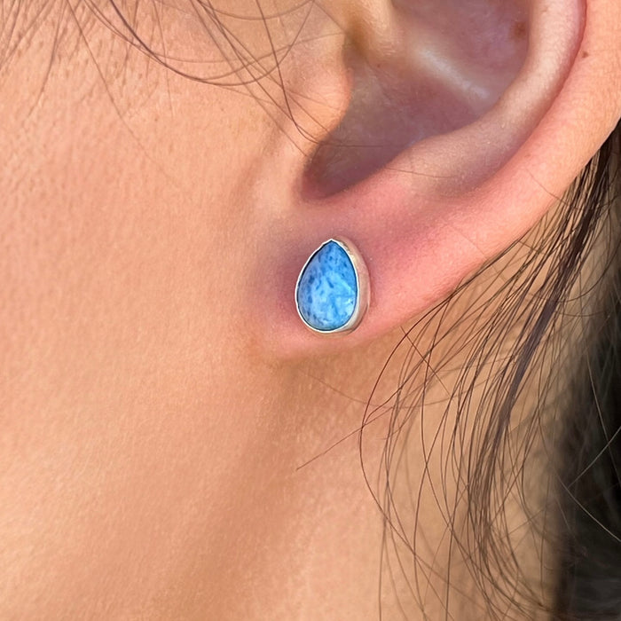 Denim Blue Lapis Tear Drop Sterling Silver Stud Earrings