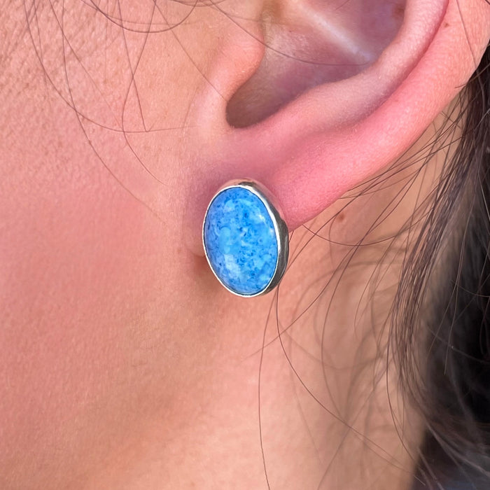 Denim Blue Lapis Oval Sterling Silver Earrings