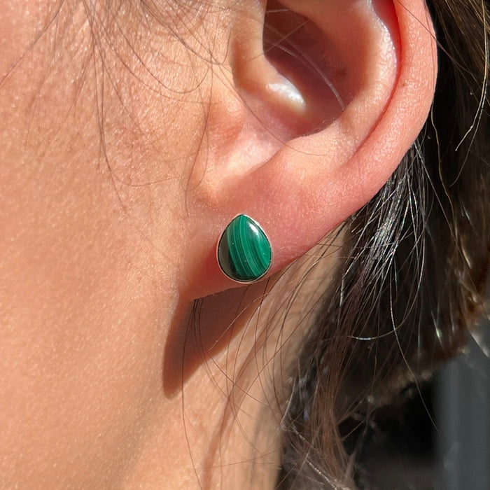 Malachite Tear Drop Sterling Silver Studs