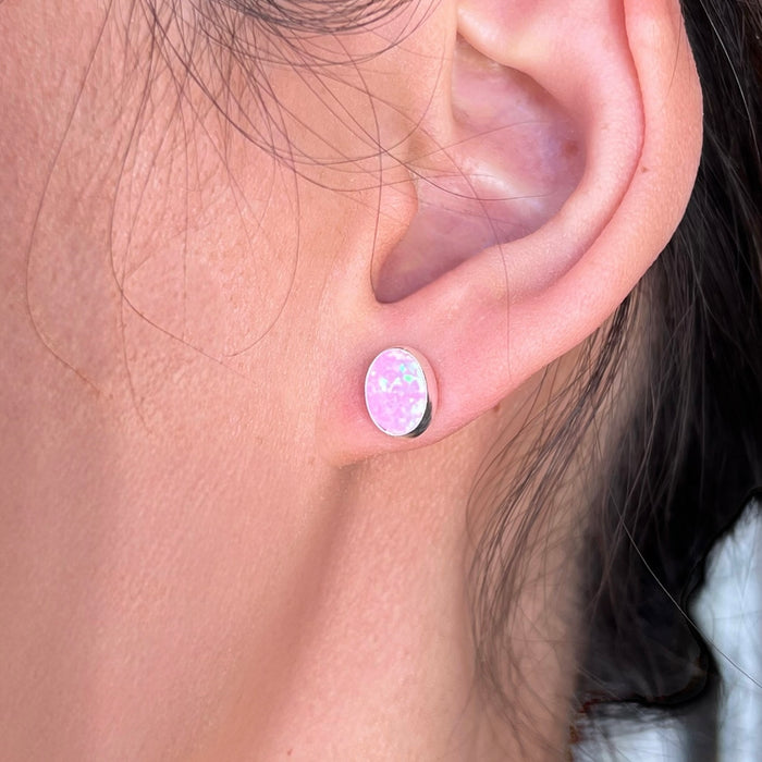 Pink Oval Sterling Earrings
