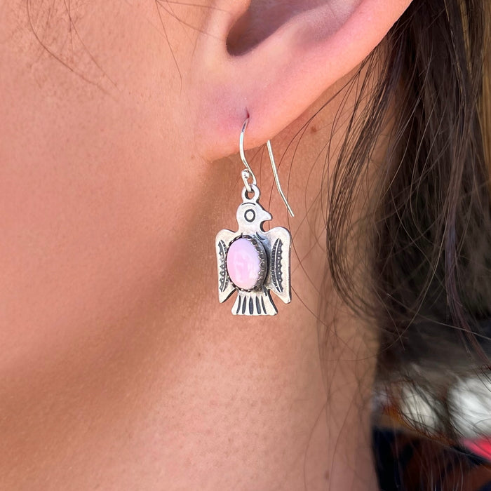 Pink Conch Thunderbird Sterling Silver Earrings