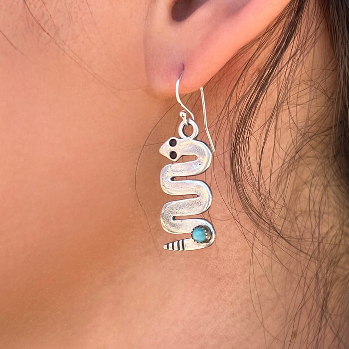 Snake with Turquoise Sterling Silver Earrings