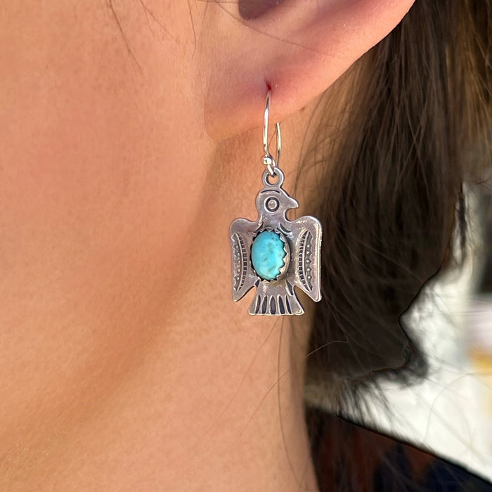 Turquoise Thunderbird Sterling Silver Earrings