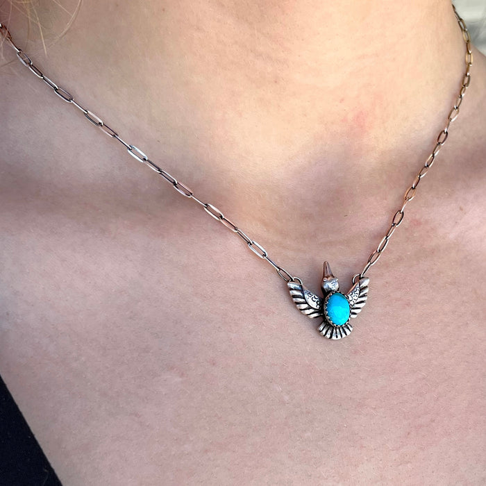Turquoise Flying Thunderbird Sterling Silver Adjustable Necklaces
