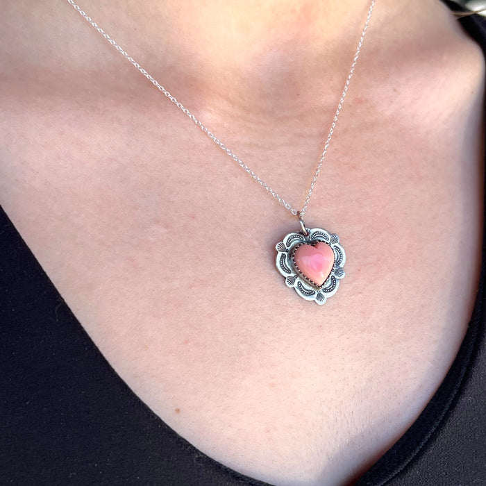 Pink Conch Heart Sterling Silver Adjustable Necklace