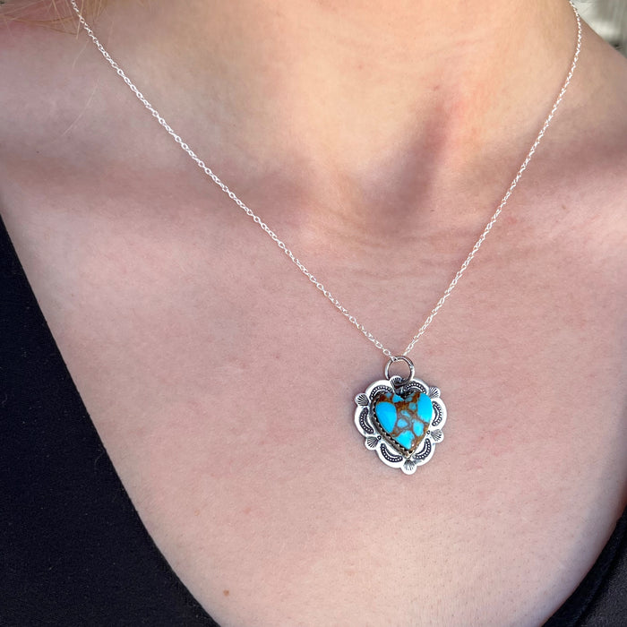 Turquoise Heart Sterling Silver Adjustable Necklace