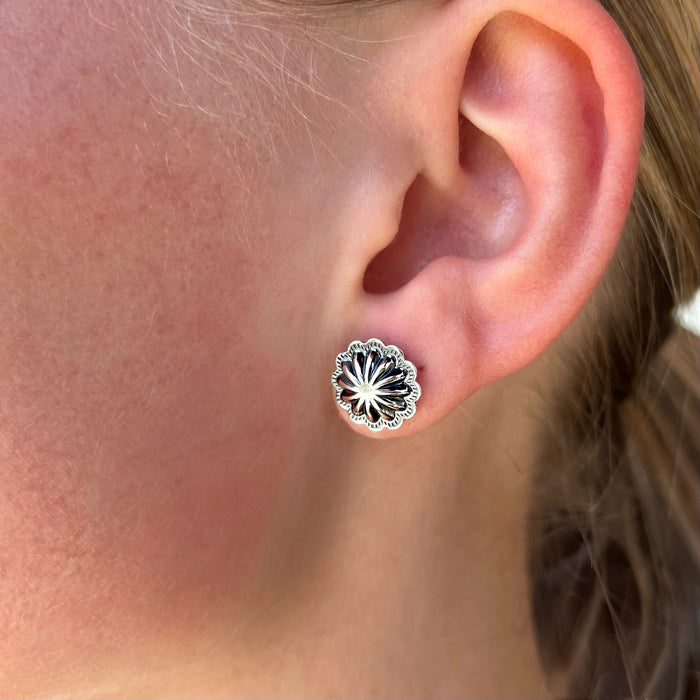 Sterling Silver Concho Pattern Stud Earrings