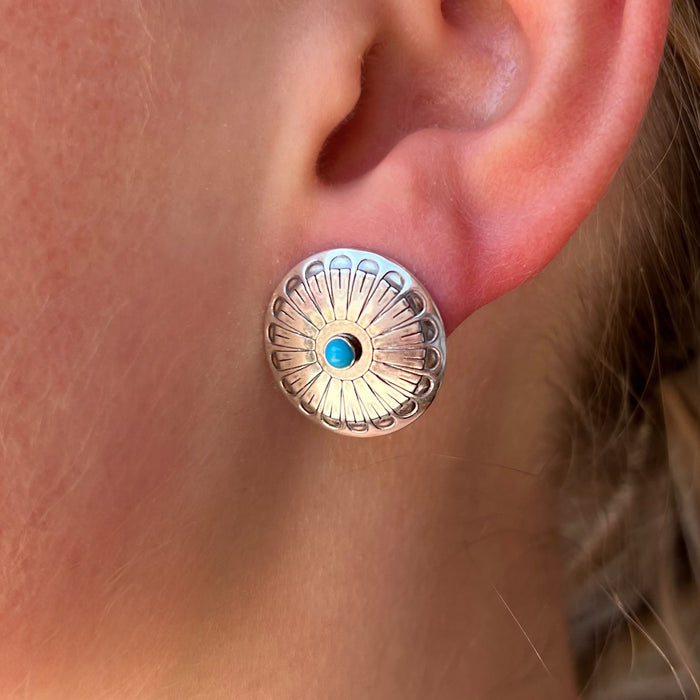 Turquoise and Sterling Silver Concho Post Earrings