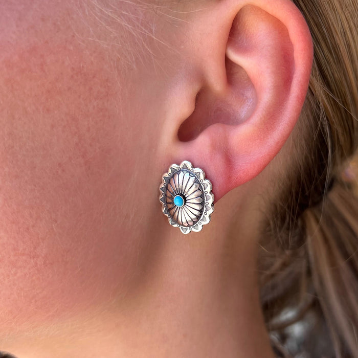 Sterling Silver and Turquoise Oval Post Earrings