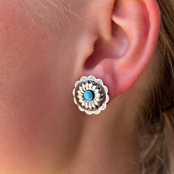 Turquoise and Sterling Silver Flower Earrings