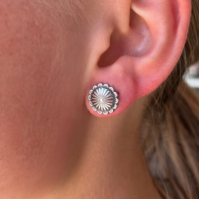 Sterling Silver Round Patterned Stud Earrings