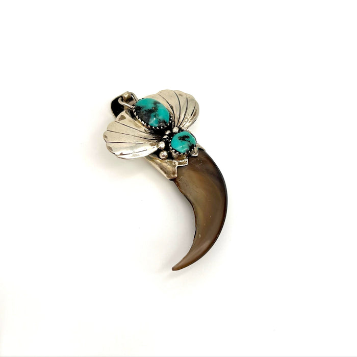 Turquoise and Sterling Silver Bear Claw Pendant