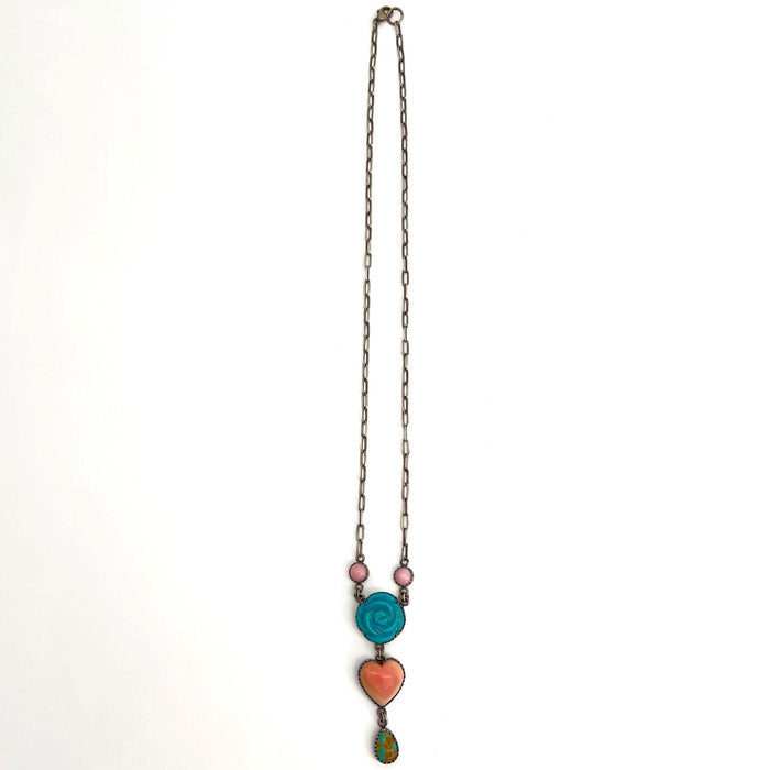 Pink Conch and Turquoise- Rose and Heart Necklace