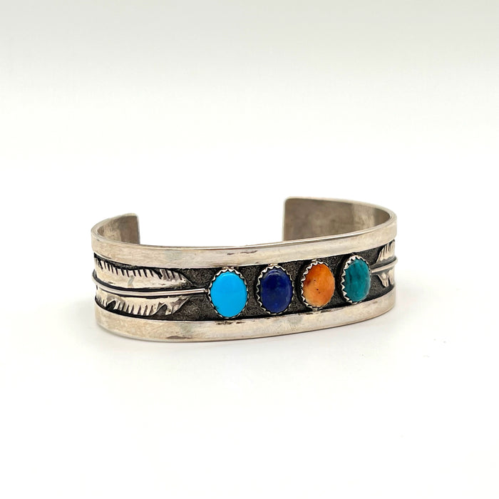 Native Made Multi Stone Sterling Silver Cuff Bracelet