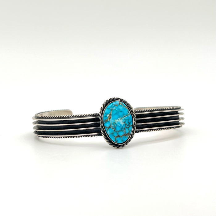E Yazzie Navajo Handmade Kingman Turquoise Sterling Silver Bracelet