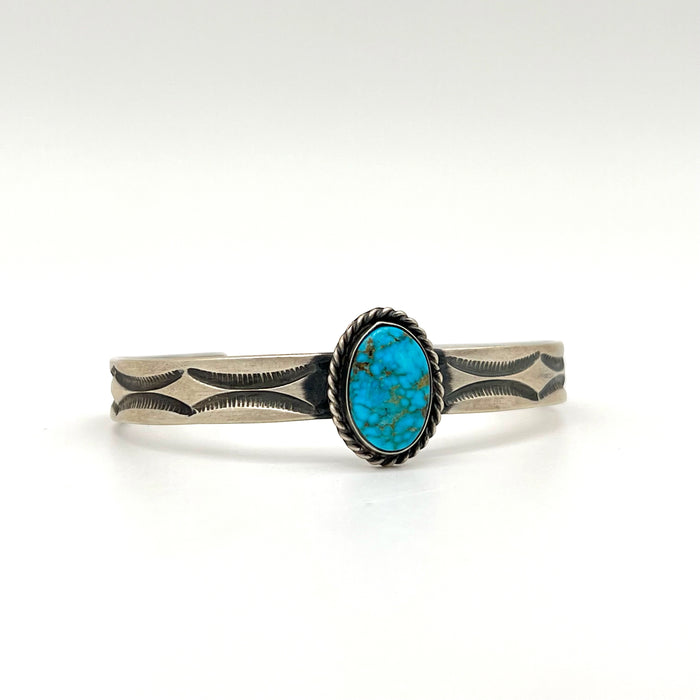 Nora Tahe Navajo Handmade Kingman Turquoise Sterling Silver Bracelet