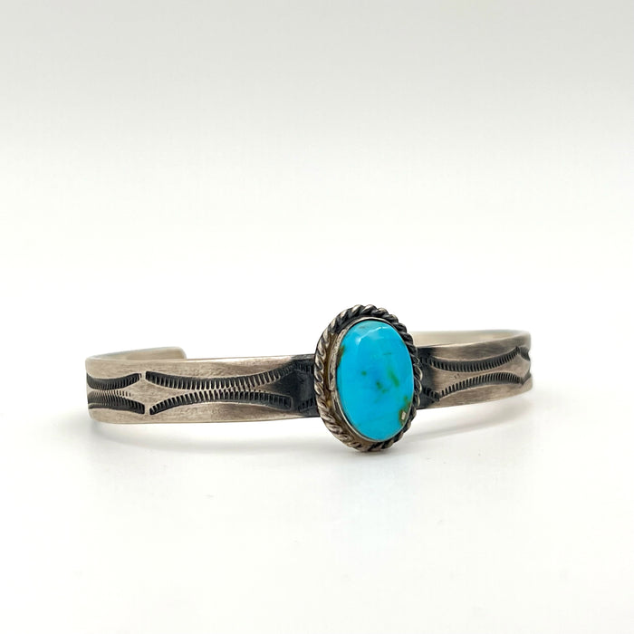 Nora Tahe Navajo Handmade Kingman Turquoise Sterling Silver Bracelet