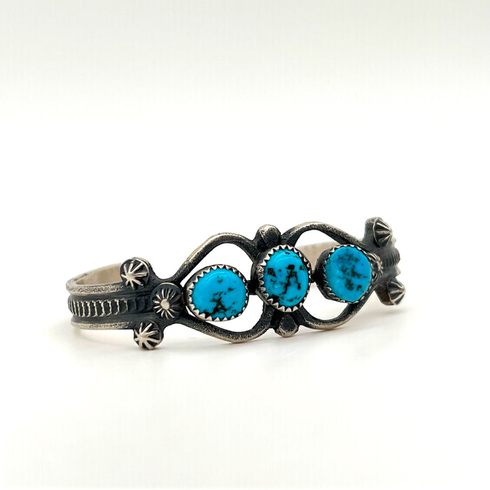 Kevin Billah Navajo 3 Stone Turquoise and Sterling Silver Cuff Bracelet