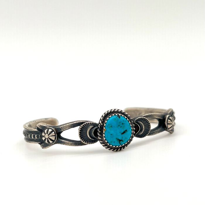 Native Made Turquoise and Sterling Silver Crescent Detail Cuff Bracelet