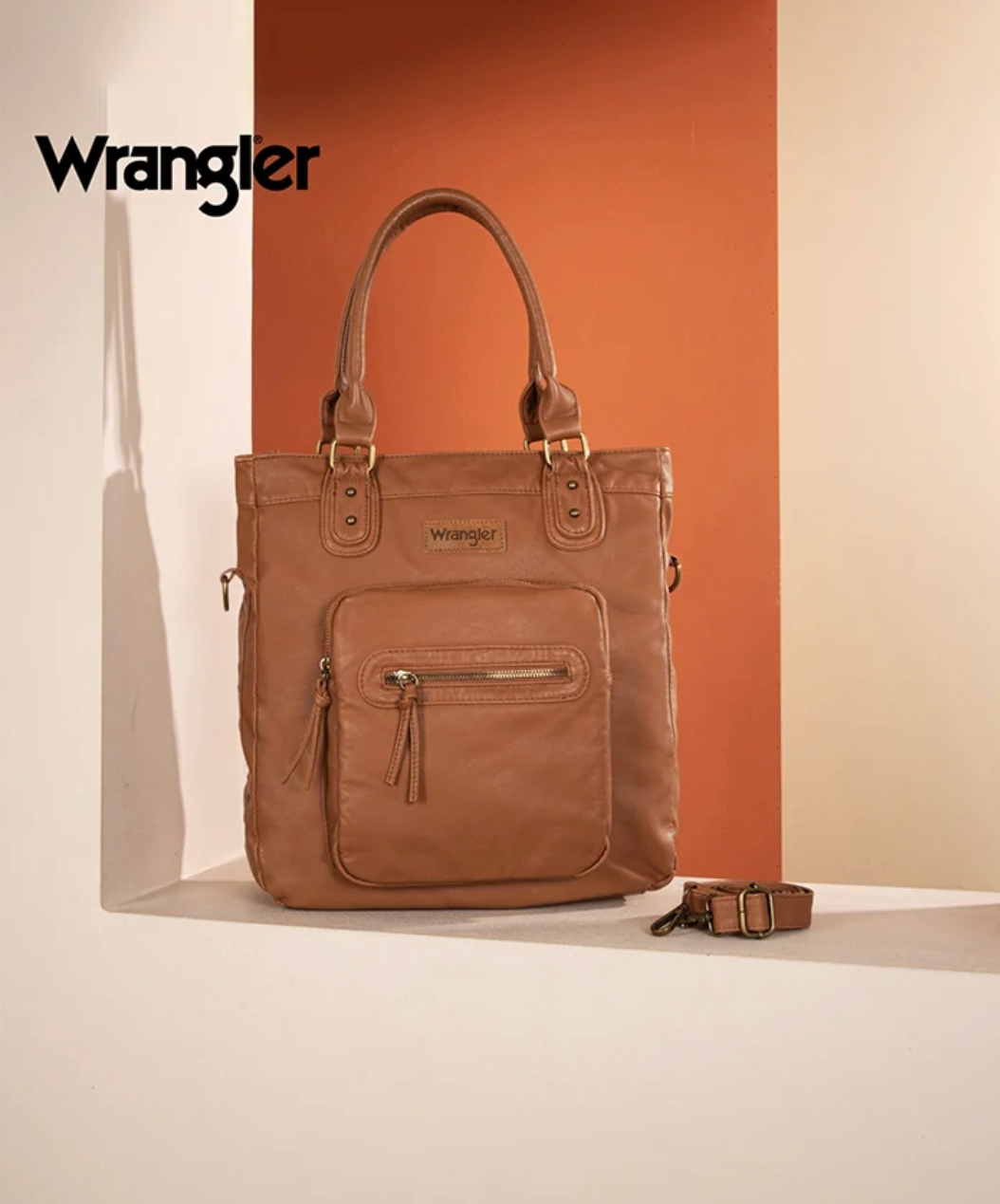 Wrangler Slouchy Distressed Leather Tote Bag - Light Brown