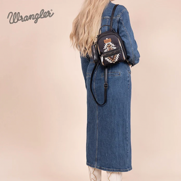 Wrangler Black Aztec Knitted With Coin Pouch Mini Backpack