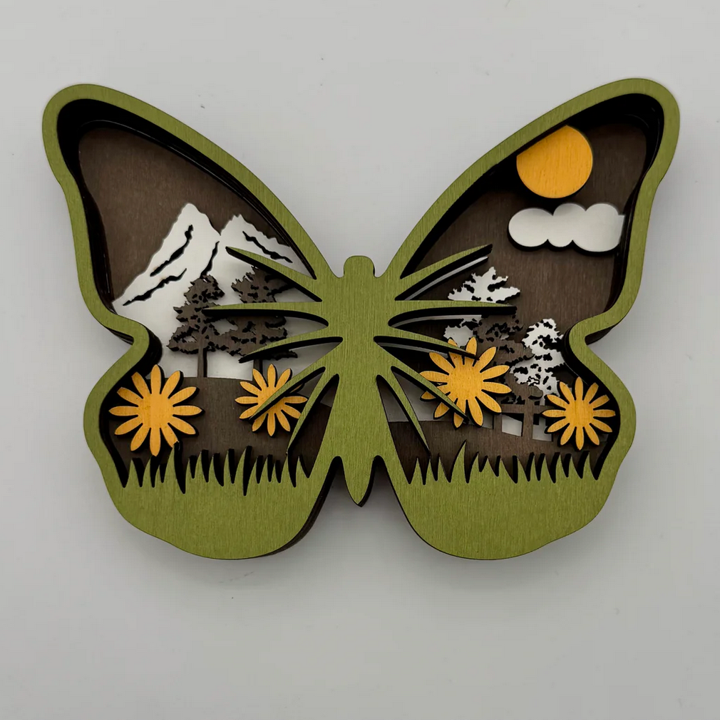 Small Green Butterfly Layered Wood Art