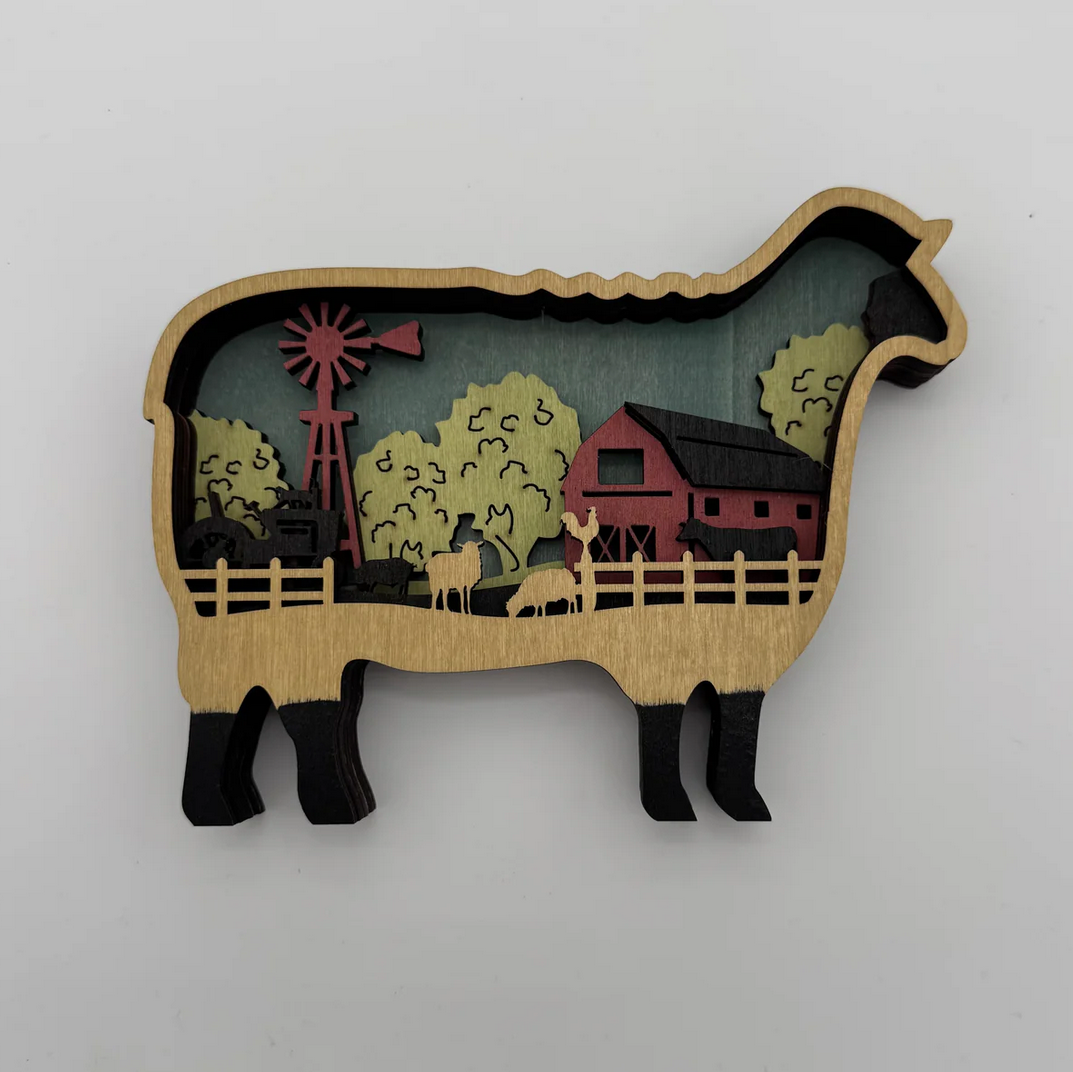 Small Farm Sheep Layered Wood Art