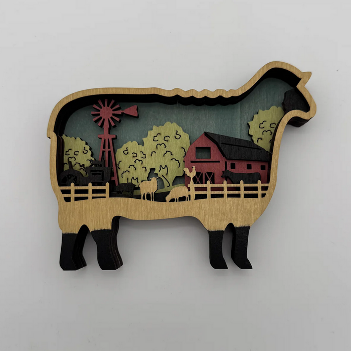 Small Farm Sheep Layered Wood Art