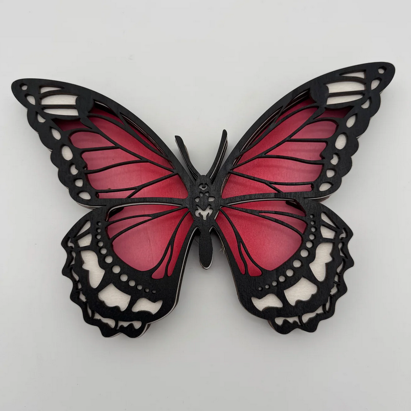 Medium Pink Butterfly Layered Wood Art